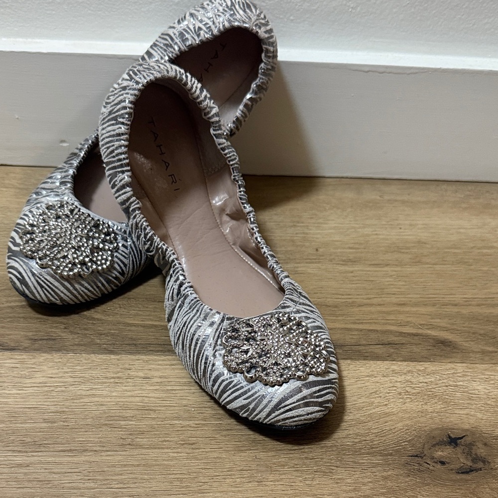 Tahari Women's Zebra Print Embellished Flats